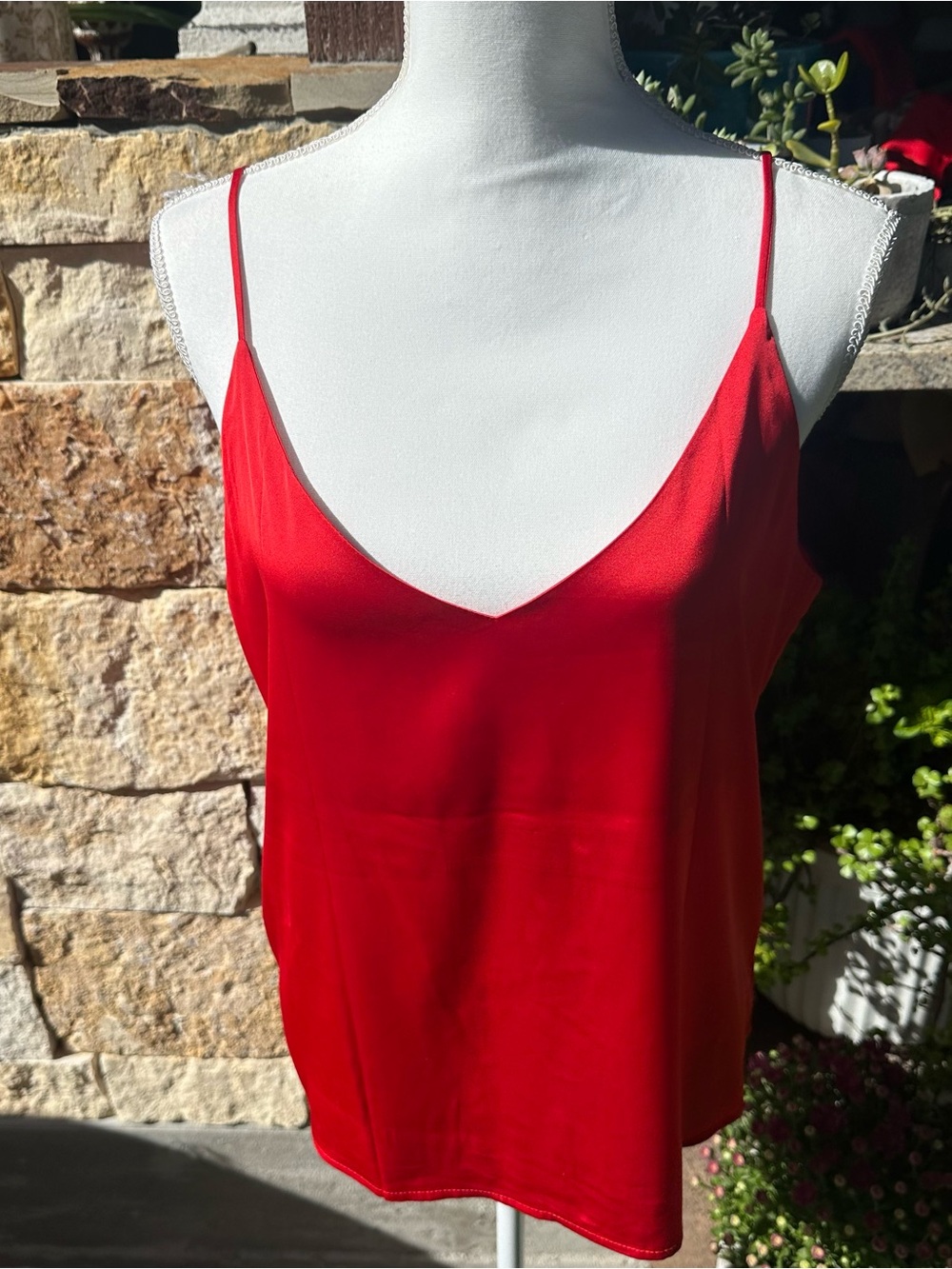 Red V-Neck Silk Spaghetti Strap Women's Tank Top